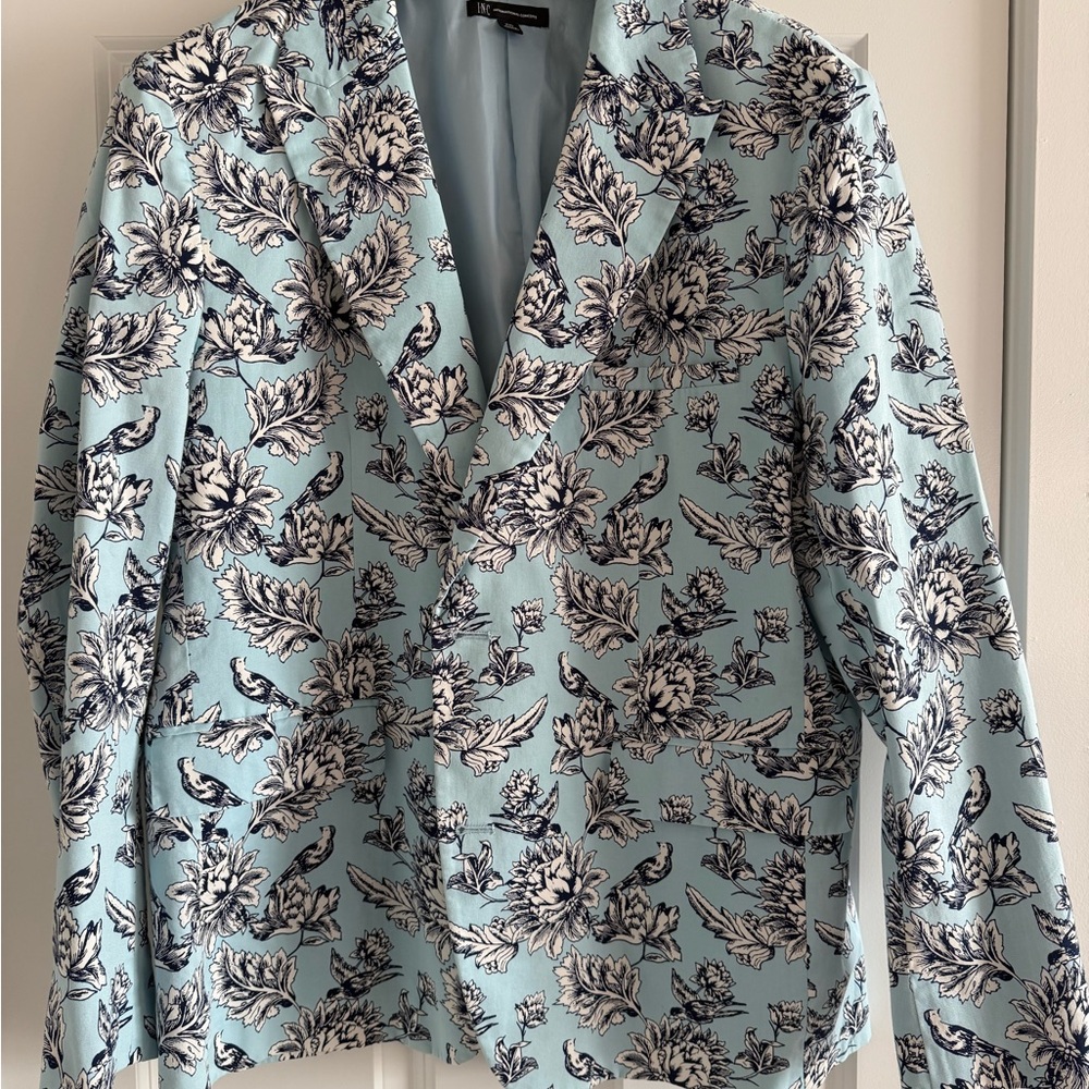 INC International Concepts Light Blue Floral-Print Blazer